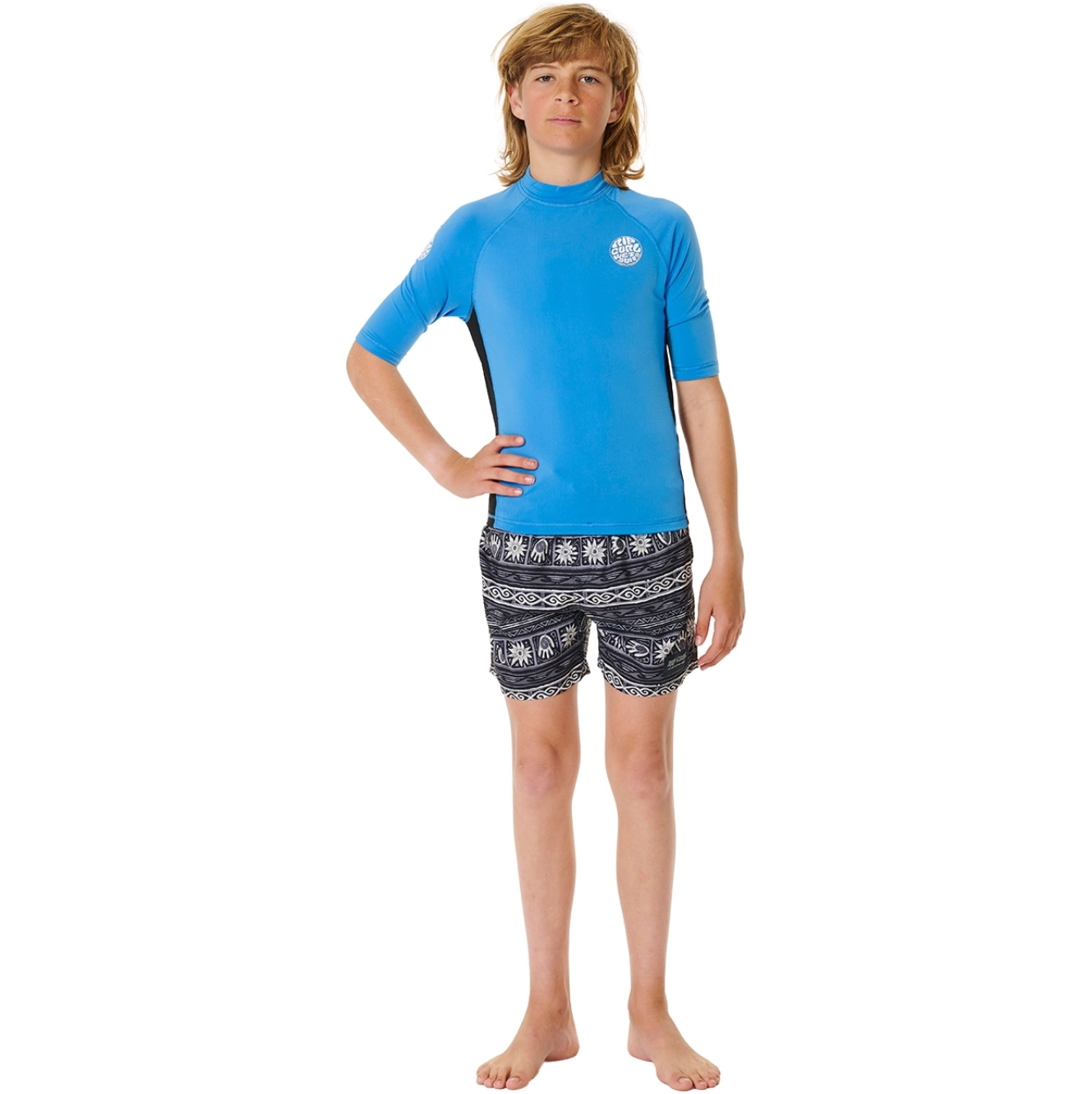 2025 Rip Curl Junior Icons UV Brushed Short Sleeve Rash Guard 11ZBRV - Blue Gum
